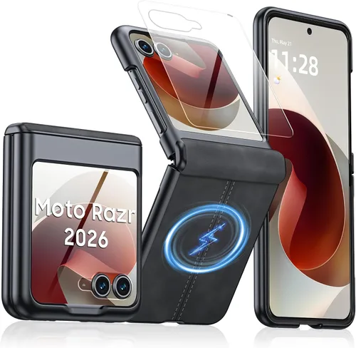 Vista 61 de para Samsung Galaxy Z Flip 7 Funda con protección de bisagras y protector de pantalla incorporado, funda de cuero mate de policarbonato ultradelgada