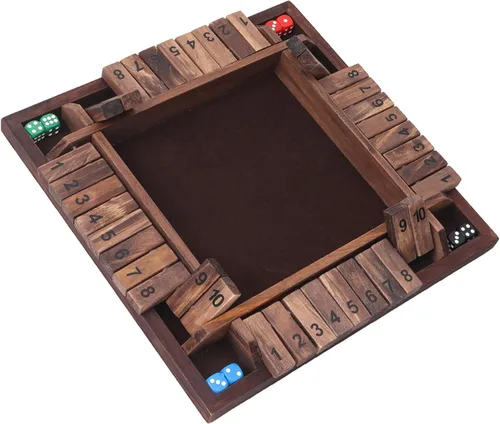 Vista 8 de GSE Games & Sports Expert Juego de mesa de dados de madera para 1-4 jugadores con 8 dados. Juego de mesa de 4 vías 10 numerados Shut The Box