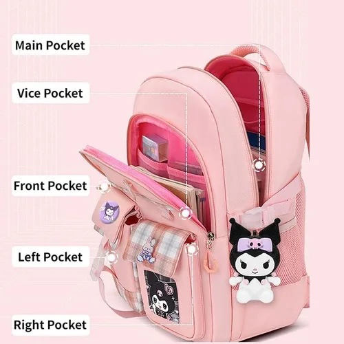Vista 6 de HAPIKI Mochila Kawaii con accesorios lindos para jardín de infantes con lindo pin Kuromi mochila de felpa Sanrio, Púrpura