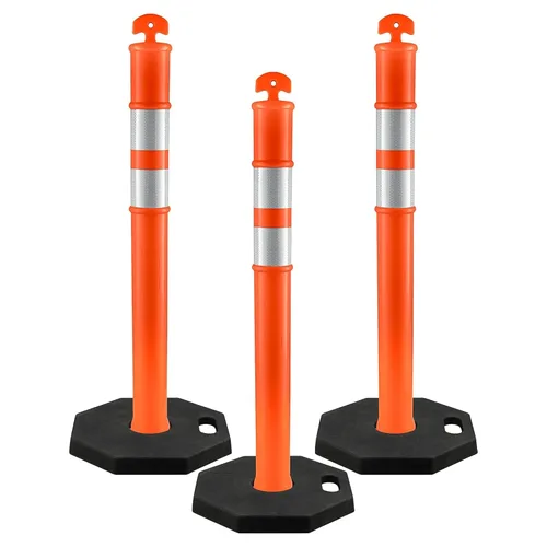 Vista 13 de Xpose Safety Postes de delineador naranja de 45 pulgadas con base, paquete de 3 – parte superior de anillo, banda reflectante de 10 pulgadas, base