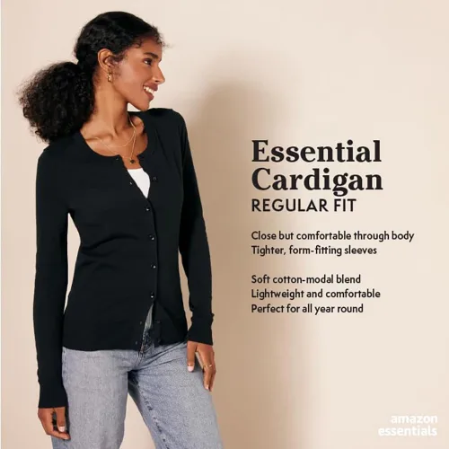 Vista 2 de Tienda Essentials Suéter ligero tipo cárdigan, con cuello redondo, para mujer