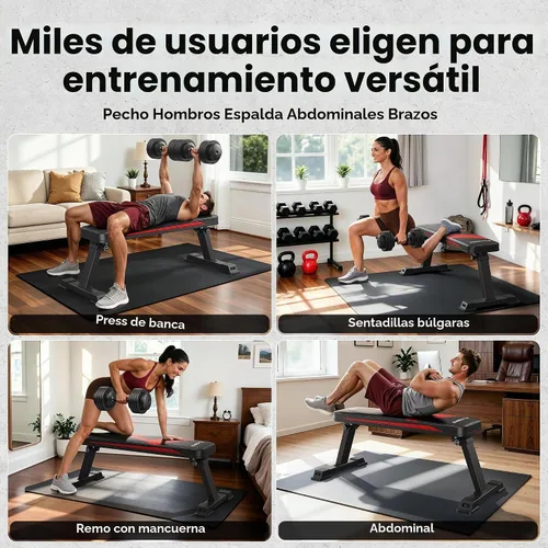 Vista 8 de FLYBIRD Banco Plano Plegable, Banco Resistente Ligero y que Ahorra Espacio para Press de Banca, Banco de Pesas Plano, Fácil de Ensamblar A-Rojo