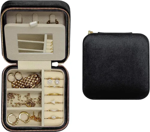 Vista 3 de Joyeros para mujer, estuche de joyería de viaje, organizador de viaje de joyería, pequeño joyero para mujer, estuche de viaje de joyería