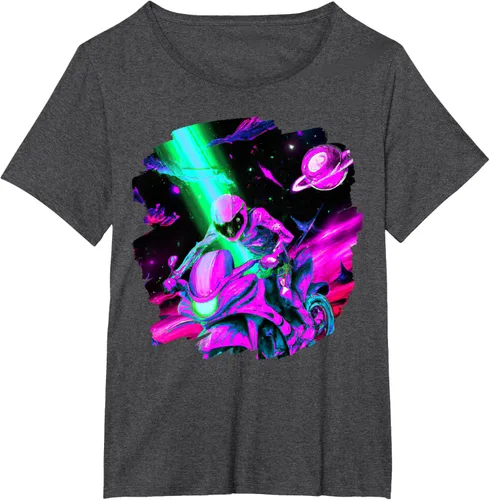 Vista 25 de Camiseta de motociclista espacial para motociclista astronauta, Negro, S