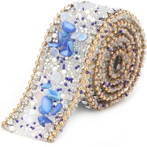 Vista 3 de Rollo de envoltura de malla de 1.0 in para bricolaje con diamantes de imitación de cristal, decoración de cinta (#01), accesorios de ropa, oro