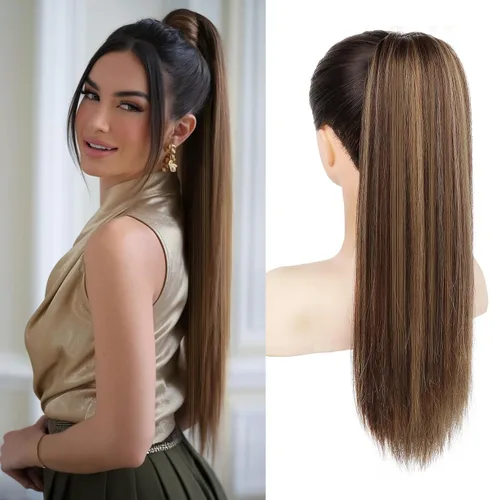 Vista 44 de SEIKEA Extensiones de cola de caballo con cordón, larga y recta, cola de caballo falsa, natural, suave, extensiones de cabello sintético resistente