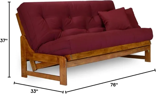 Vista 2 de Juego de futón Nirvana Futons Arden - Tamaño completo, marco, colchón de 8 pulgadas, funda de sarga color burdeos Cubierta de sarga burdeos