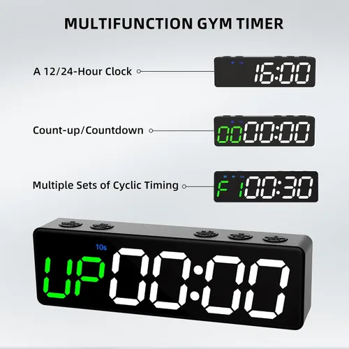 Vista 6 de Mini reloj portátil con temporizador de gimnasio, pantalla digital LED grande, imán potente, batería potente, cuenta arriba/abajo, cronómetro