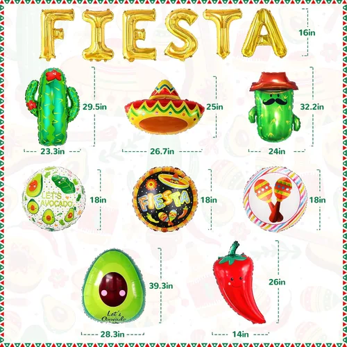 Vista 2 de Juego de decoraciones de fiesta para fiestas, juego de decoraciones de fiesta de tacos grandes, paquete de 15, globos de sombrero de fiesta de taco
