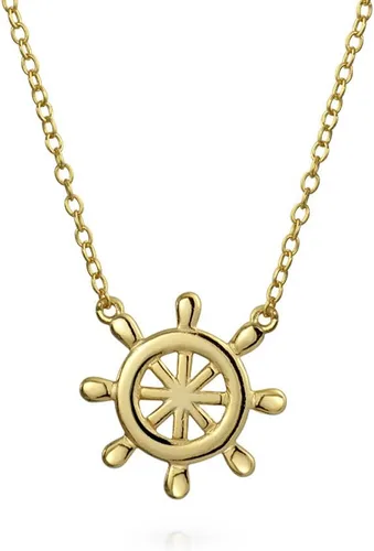 Vista 3 de Nautical Ocean Vacation Ship Wheel Layering Boat Anchor Pendant Necklace Bangle Cuff Bracelet Jewelry Set For Women Teens 14K Gold Plated .925