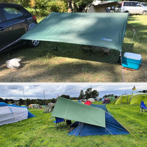 Vista 6 de TRIWONDER Hamaca para lluvia, mosca, lona impermeable, tienda de campaña, huella, tela de suelo, para mochileros, refugio de campamento