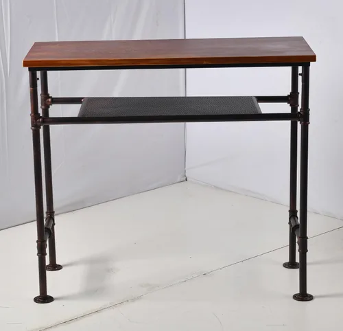 Vista 2 de Mesa rectangular de madera de pino maciza de 41.3 pulgadas de altura, barra de bar rectangular de altura para cocina, comedor con estante adicional