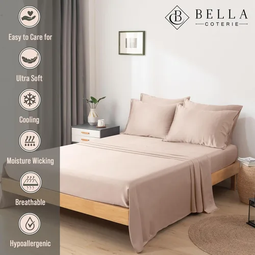 Vista 75 de Bella Coterie - Juego de sábanas tamaño individual, viscosa de bambú, de cultivo orgánico, ultrasuaves, refrescantes para calurosos, esquinas tipo