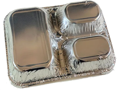 Vista 3 de Bandeja desechable de papel de aluminio con tapas de cartón (paquete de 20 juegos) - Bandeja de papel de aluminio de 3 compartimentos