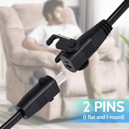 Vista 5 de Sopito Cable de extensión de repuesto para sillón reclinable de 6.6 pies (6.6 ft) para silla elevadora o sillón reclinable, cable de alimentación