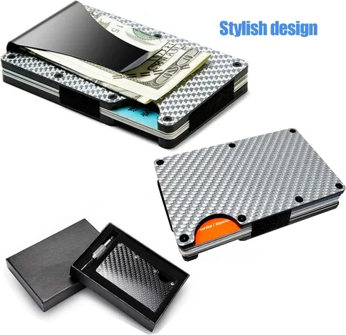 Vista 4 de JYHF - Cartera con clip de bloqueo RFID para hombres y mujeres, cartera minimalista para tarjetas de créditoorganizador, billeteras de fibra