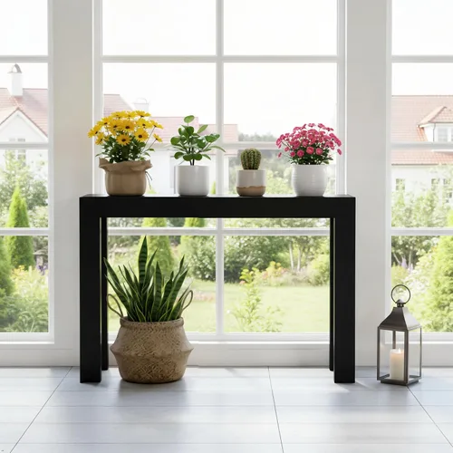 Vista 5 de Plank+Beam Mesa consola moderna de madera maciza, 46 pulgadas, mesa de sofá, mesa de entrada estrecha para pasillo, detrás del sofá, sala de estar