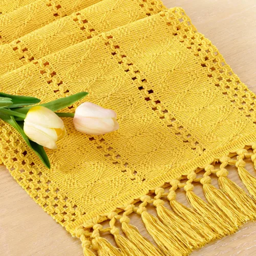 Vista 10 de Socomi Camino de mesa bohemio de verano rústico para comedor, cocina, centro de mesa, decoración pequeña de macramé de algodón y lino, camino