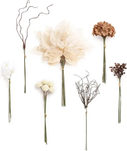 Vista 16 de Ling's moment - Juego de tallos de vegetación artificial verde, 36 piezas con 8 tipos de flores artificiales para ramos de novia de bricolaje Negro