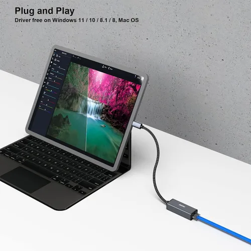Vista 5 de BENFEI Adaptador USB-C a Ethernet, Adaptador de Red LAN Gigabit Ethernet de USB Tipo-C (Thunderbolt 3/4) a RJ45 Compatible con iPhone 15 Pro/Max