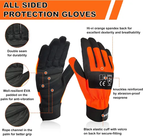 Vista 4 de Chainsaw Gloves Saw Protection on Left Hand Back EN ISO 11393-4, Cut-resistance Gloves Cow Leather Palm