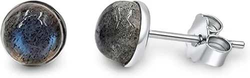 Vista 86 de Pendientes naturales de 0.236 in con chapado en oro blanco sobre plata de ley, bisel cabujón de piedras preciosas regalo de joyería para ella