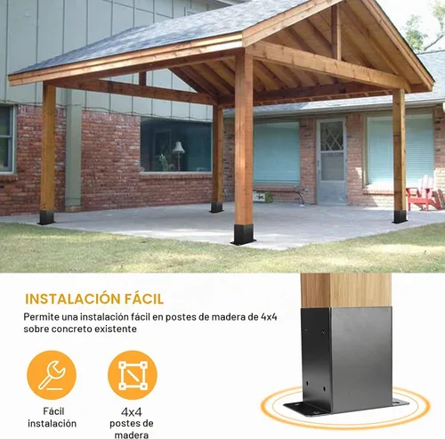 Vista 6 de Base de poste de 4 x 4, 2 piezas, tamaño interior de 3.6 x 3.6 pulgadas, soportes de poste de metal resistente con recubrimiento en polvo negro