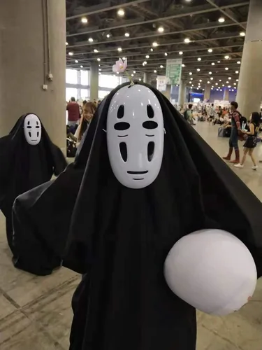 Vista 6 de No Face Man Kaonashi - Disfraz de cosplay de Halloween con máscararopa guantes