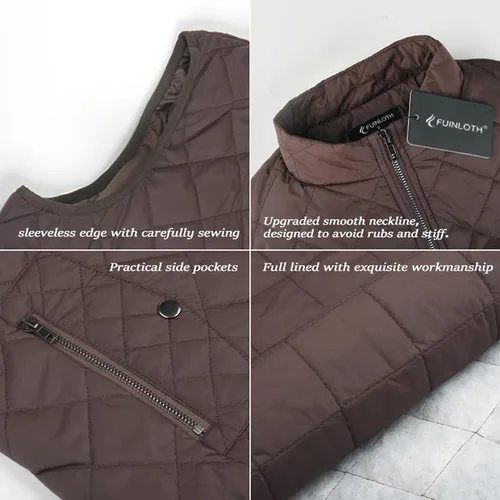 Vista 6 de Fuinloth - Chaleco acolchado para mujer, diseño de cuello alto, ligero, con cierre