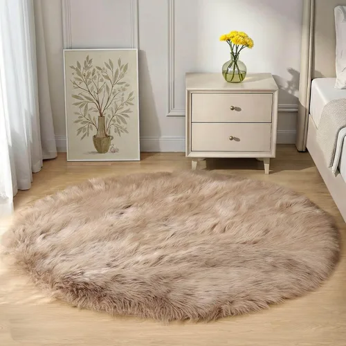 Vista 18 de Goolela Alfombra esponjosa de piel sintética para dormitorio, color marrón claro beige, 2 x 3 pies, alfombra de piel de oveja peluda y difusa