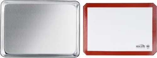 Vista 9 de New Star Foodservice Juego de bandejas de aluminio de calibre 18 y alfombrillas de silicona para hornear, 9 x 13 pulgadas (tamaño de un cuarto)