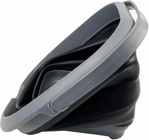 Vista 4 de SAMMART Cubo cuadrado plegable de 8.5 L (2.2 galones) con tapa/cubo de agua cuadrado plegable con tapa/bañera portátil con asa y tapa (gris/negro)
