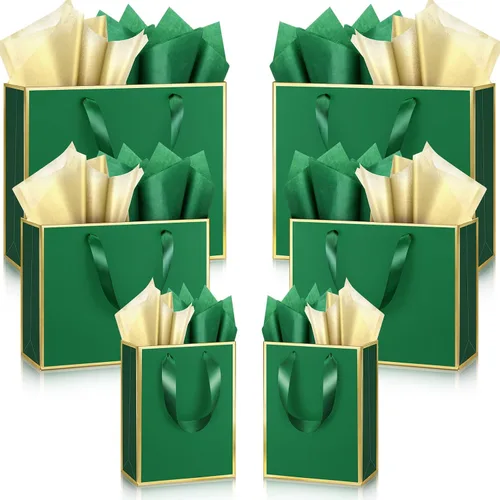 Vista 8 de Yeaqee 12 bolsas de regalo de papel metálico con asa, tamaño surtido, incluye 8, 10, 13 pulgadas, bolsa de regalo de agradecimiento de 5 sentidos