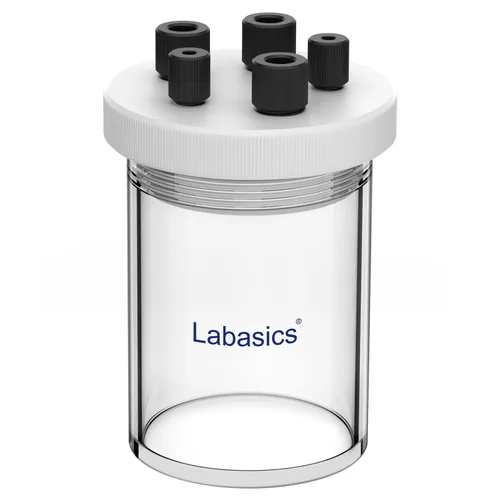 Vista 6 de Labasics Célula electrolítica, kit de celda electroquímica sellada con borosilicato de una sola cámara, electrolizador de reactor con tapa de PTFE