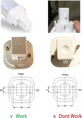 Vista 2 de Adaptador G24d a E26/E27 (no GY24d) Adaptador de enchufe CFL de 2 pines de 0.858 in G24 a E26/E27, convertidor de base de lámpara GX24d a E26/E27