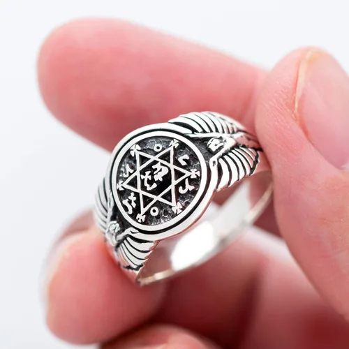 Vista 5 de Anillo de plata de ley 925 con sello de Salomón estrella de David Judaica