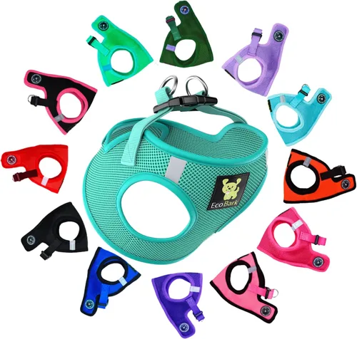 Vista 18 de EcoBark - Arnés para perro, arneses de taza de té ecológicos para perros XXS, XS y pequeños - Arnés reflectante y ajustable para cuerpo mini