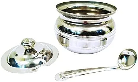 Vista 2 de Olla de almacenamiento de acero inoxidable para aceite, ghee, sal, té, café, especias, frutas secas, azúcar, olla de ghee con cuchara, recipiente