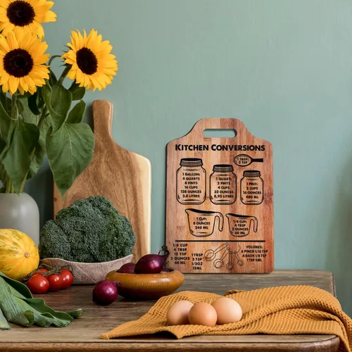 Vista 5 de Tabla de conversión de cocina rústica, arte de pared de madera, tabla de conversión de medidas, letrero decorativo, utensilios de cocina, utensilios