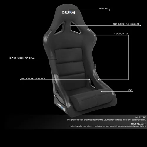 Vista 2 de NRG Innovations NRG-FRP-330 Asiento de carreras tipo bucket de respaldo fijo de fibra de vidrio (pequeño), compatibilidad con arnés de 4 puntos