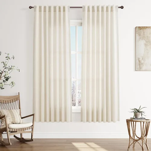 Vista 107 de Joywell - Cortinas de lino de 96 pulgadas de largo para sala de estar Natural