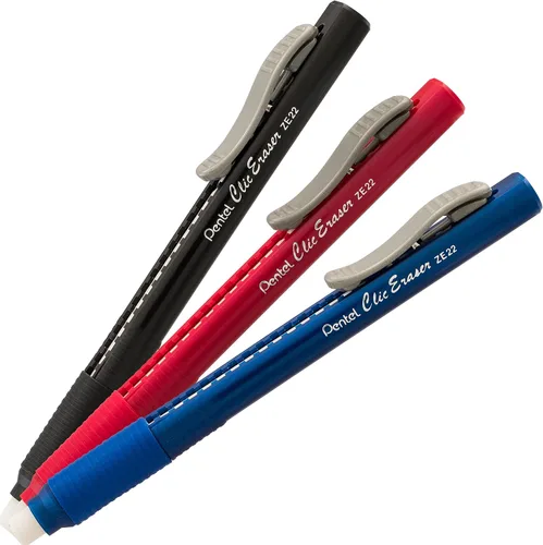 Vista 7 de Pentel Clic - Empuñadura de borrador, borrador retráctil, barril negro, caja de 12 unidades (ZE22A)