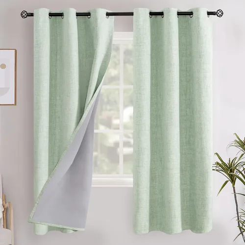 Vista 41 de YoungsTex - Cortinas opacas de lino para dormitorio, oscurecimiento de la habitación, cortinas con textura de lino, paneles con aislamiento térmico
