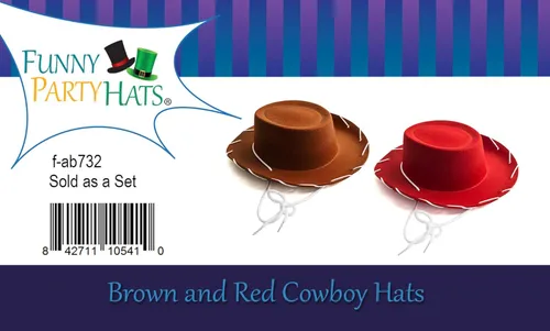 Vista 9 de Funny Party Hats Sombrero de vaquero para niños, sombreros de vaquero marrón y rojo, disfraz de vaquero para niños, sombreros del oeste, paquete de 2
