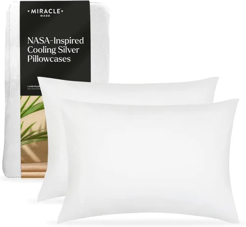 Vista 5 de Miracle Made Juego de fundas de almohada de algodón suave y transpirable, 2 piezas, con tratamiento plateado, fundas frescas al tacto para una