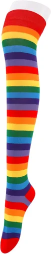 Vista 2 de Calcetines altos hasta el muslo para mujer, a rayas, por encima de la rodilla, calcetines altos hasta el muslo, calcetines largos hasta el muslo