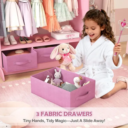 Vista 6 de COSVALVE Almacenamiento de Disfraces para Niños con Espejo y Cajones, Cómoda Armario para Niños, Armario de Almacenamiento de Disfraces para Niños