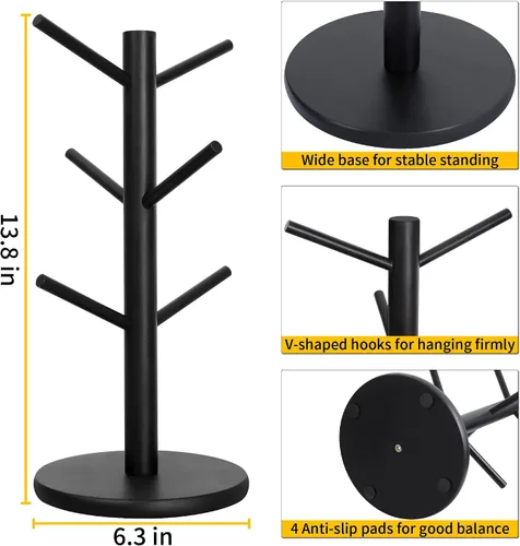 Vista 7 de MyLifeUNIT Soporte para Tazas, Soporte para Tazas de Café con 6 Ganchos (Negro) MyLifeUNIT