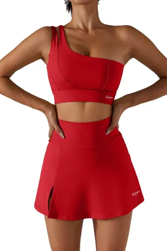 Vista 4 de QINSEN Faldas de tenis elásticas de cintura alta para mujer, pantalones deportivos para correr, entrenamiento, ropa deportiva
