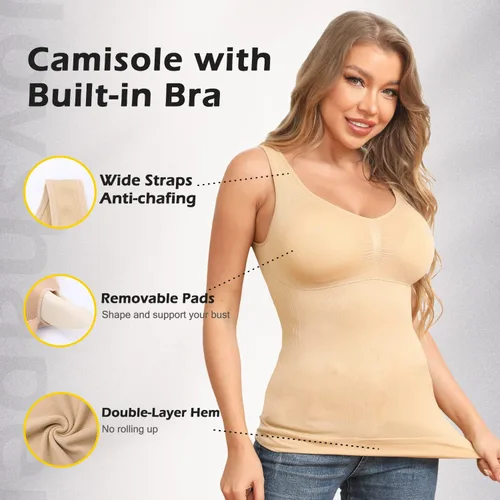Vista 2 de Camisolas moldeadoras con brasier integrado control de abdomen camisetas sin mangas de compresión para mujer moldeador de cuerpo sin mangas